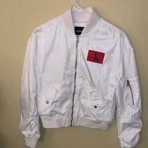 Calvin Klein White Bomber Jacket with Red Logo